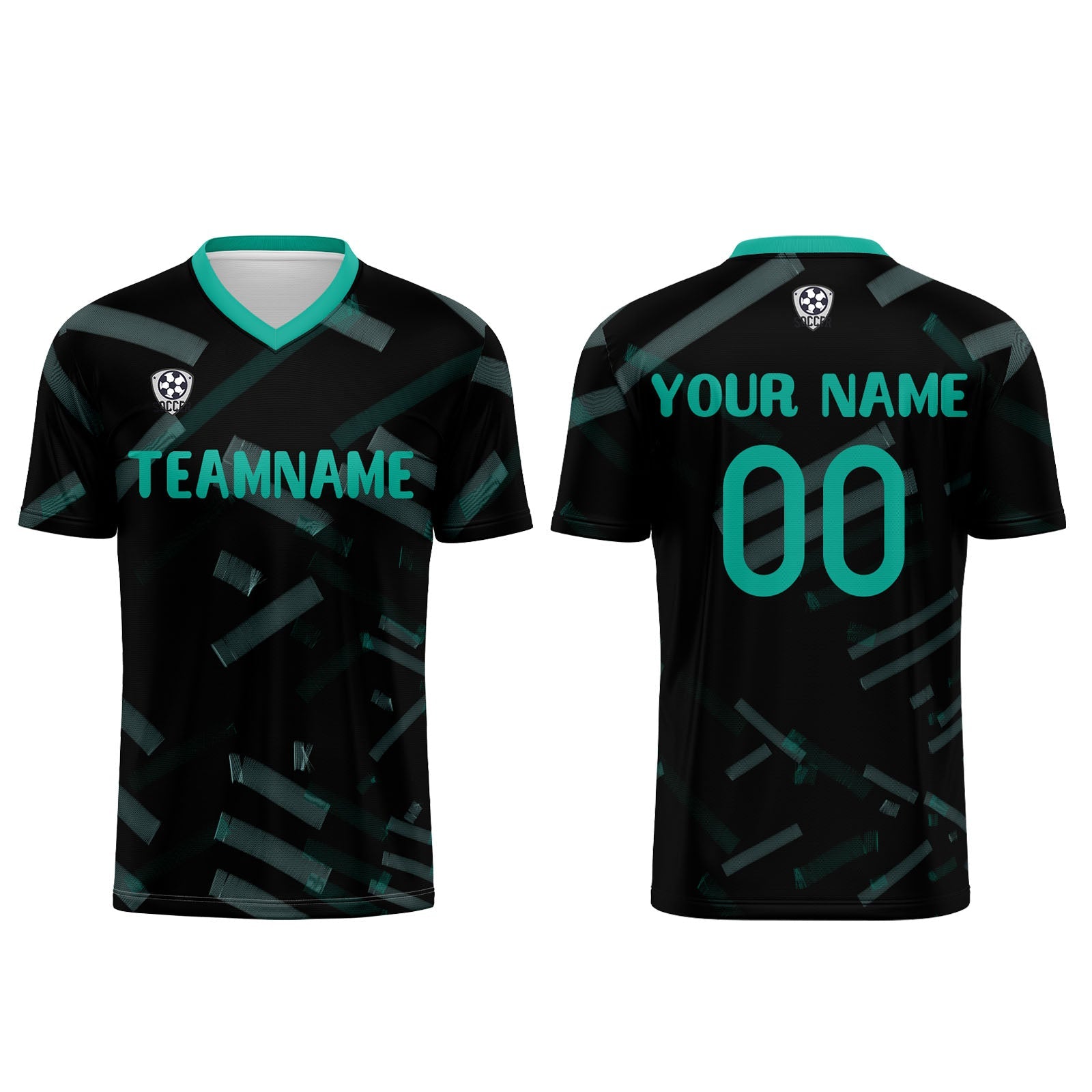 Conjunto personalizado de camiseta de fútbol negra y verde oscuro para niños y adultos