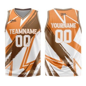 Uniforme de baloncesto personalizado de color naranja y marrón con tu logotipo-nombre y número impresos
