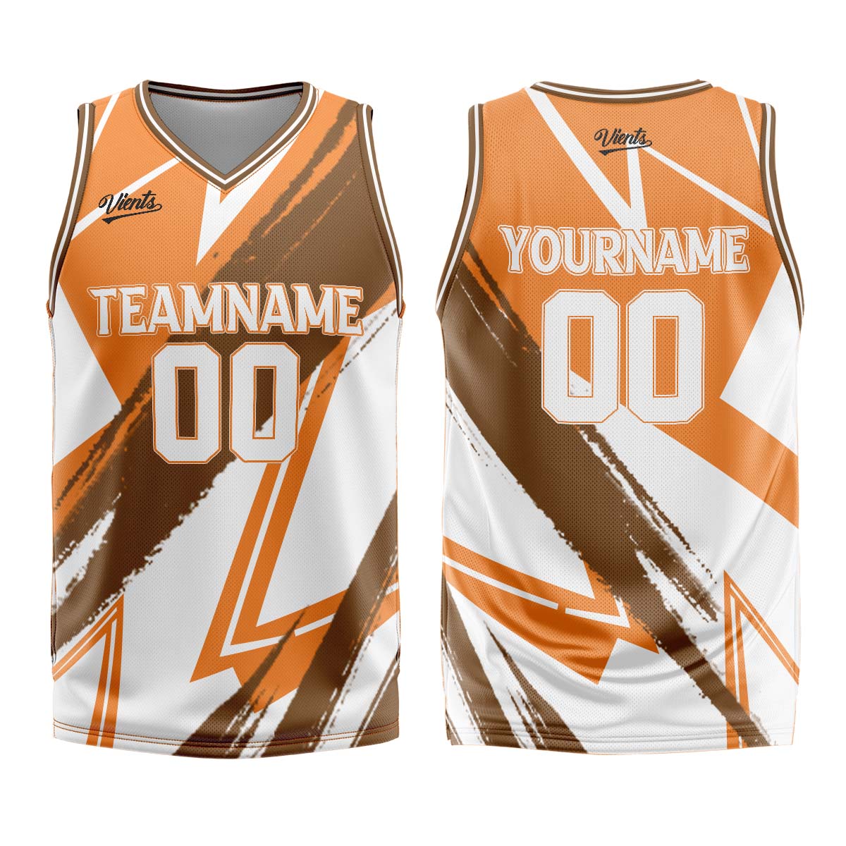 Uniforme de baloncesto personalizado de color naranja y marrón con tu logotipo-nombre y número impresos