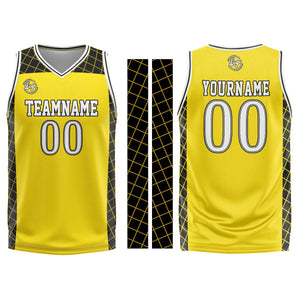 Uniforme de baloncesto personalizado amarillo y negro con tu logotipo-nombre y número impresos