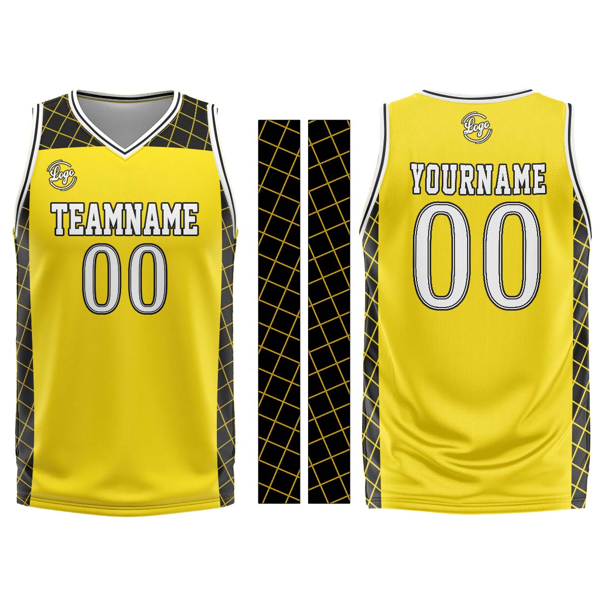 Uniforme de baloncesto personalizado amarillo y negro con tu logotipo-nombre y número impresos