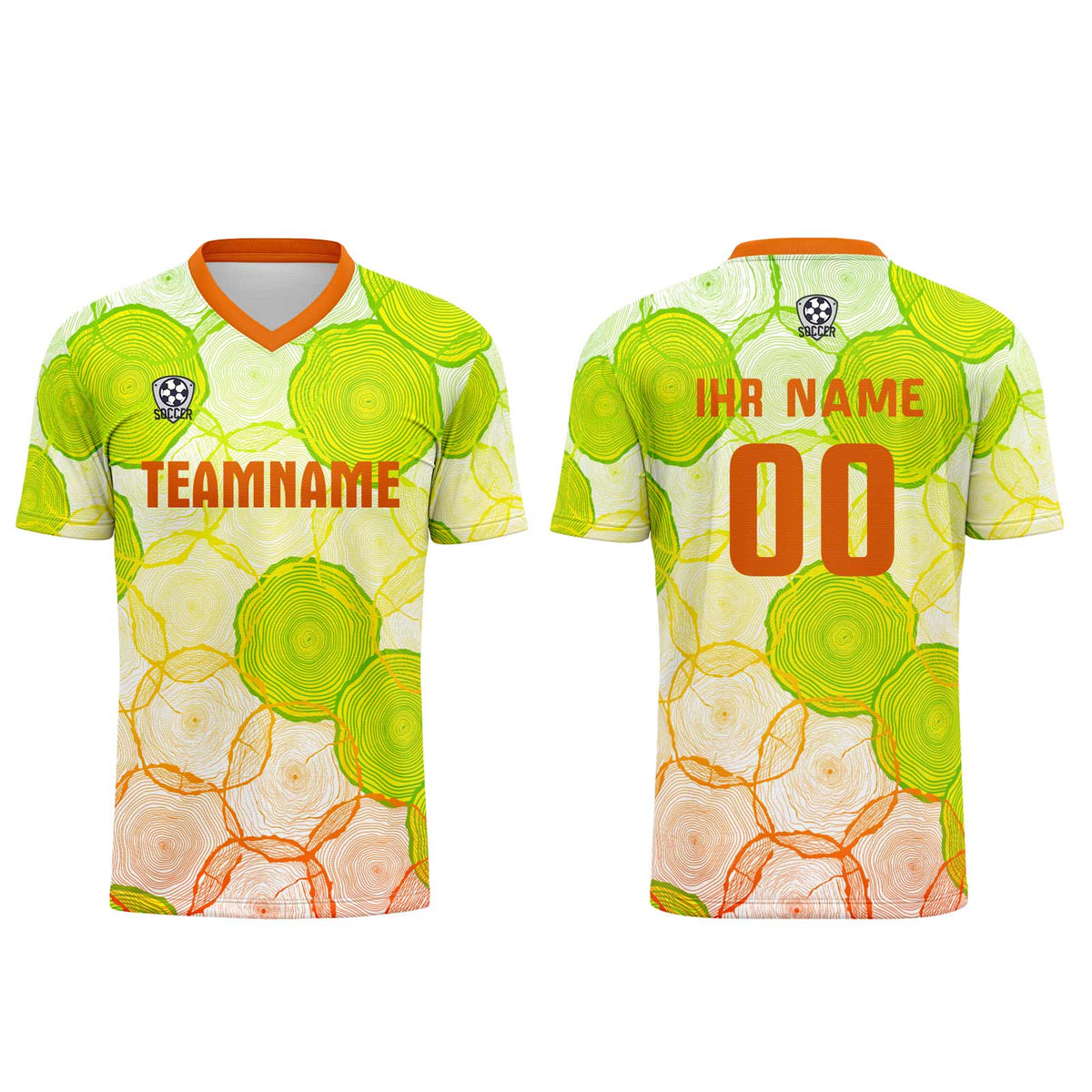 Conjunto personalizado de camiseta de uniforme verde y naranja para niños y adultos