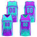 Traje de baloncesto reversible azul claro y morado claro personalizado para adultos y niños