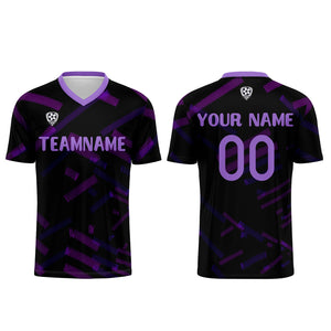 Conjunto personalizado de camiseta de fútbol negra y morada para niños y adultos