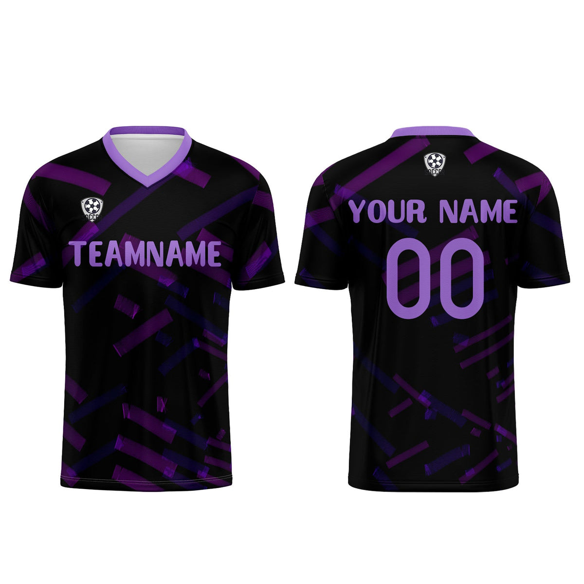 Conjunto personalizado de camiseta de fútbol negra y morada para niños y adultos