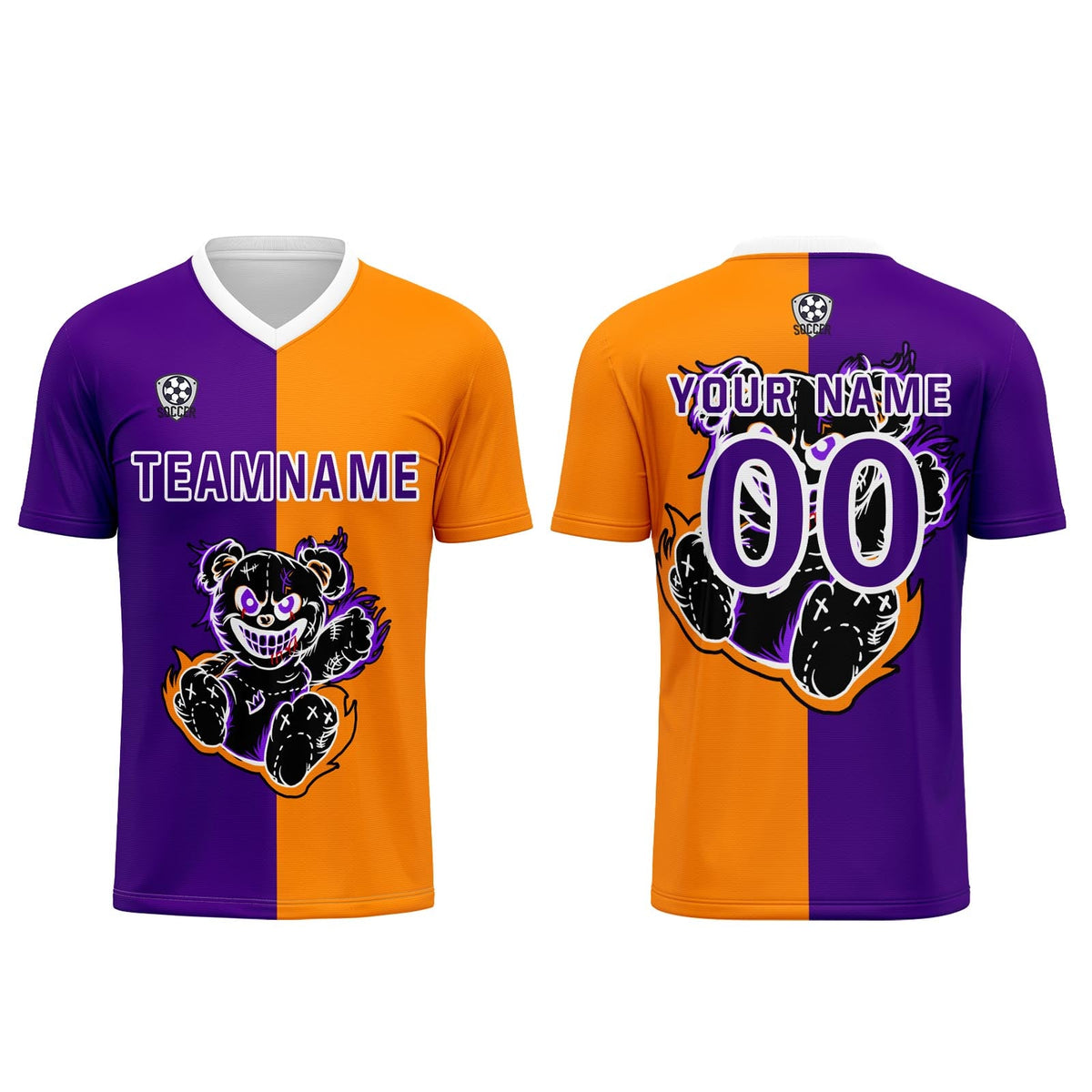 Conjunto personalizado de camiseta de fútbol morado y naranja para niños y adultos