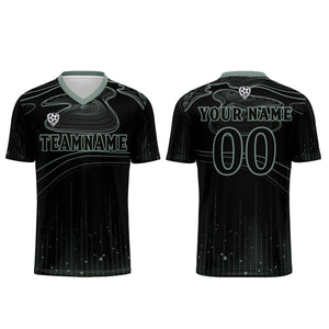 Conjunto personalizado de camiseta de fútbol negra y verde claro para niños y adultos