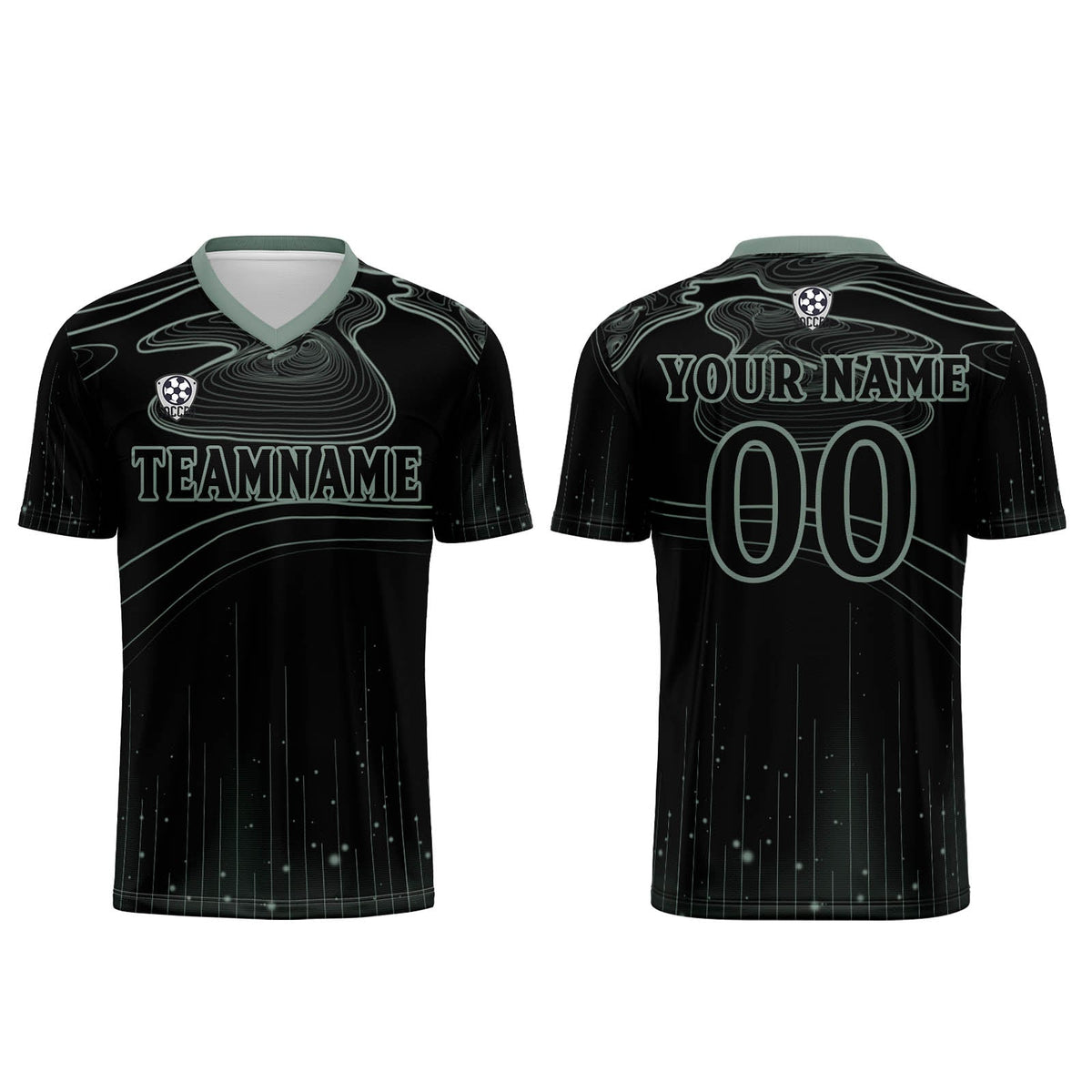 Conjunto personalizado de camiseta de fútbol negra y verde claro para niños y adultos