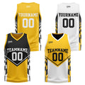 Traje de baloncesto reversible negro y amarillo personalizado para adultos y niños