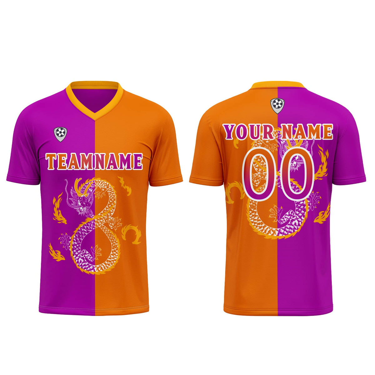 Conjunto personalizado de camiseta de uniforme morado y naranja para niños y adultos