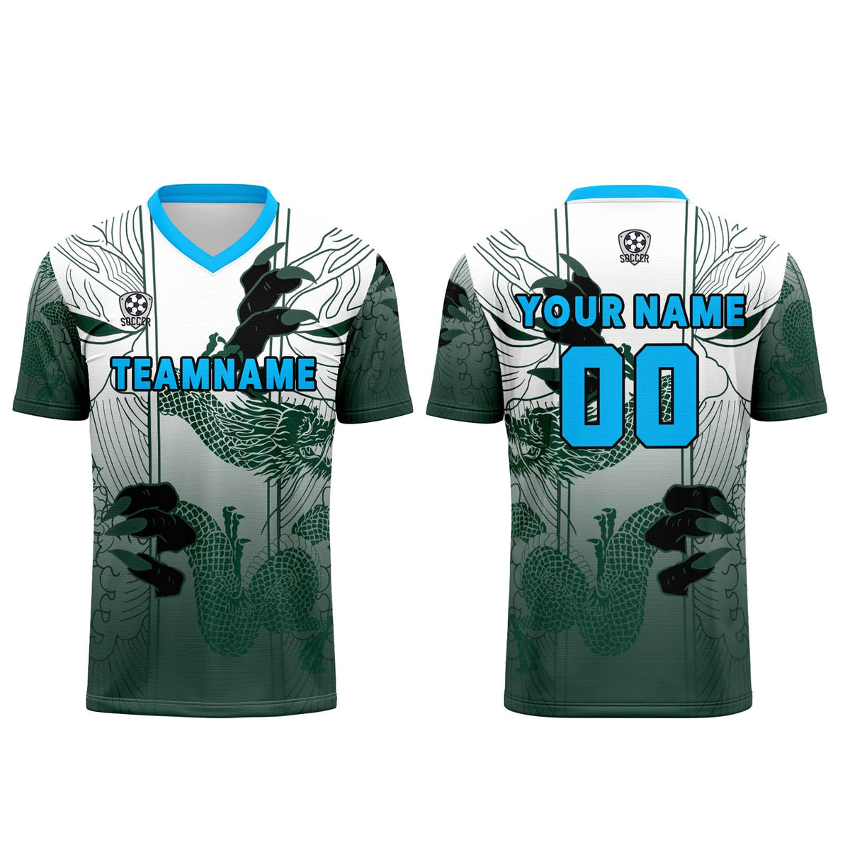 Conjunto personalizado de camiseta y uniforme verde y azul para niños y adultos