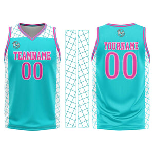 Uniforme de baloncesto rosa cian personalizado con tu logotipo-nombre y número impresos