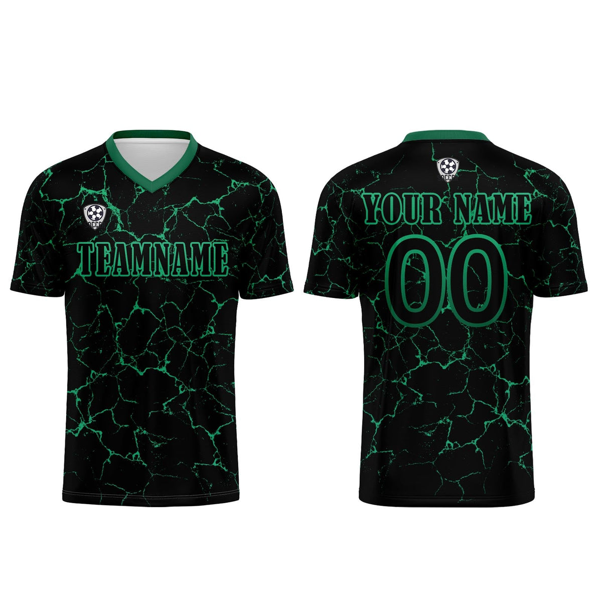 Conjunto personalizado de camiseta de fútbol negra y verde para niños y adultos
