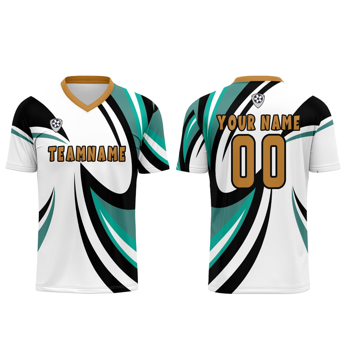 Conjunto personalizado de camiseta de uniforme blanca y turquesa para niños y adultos