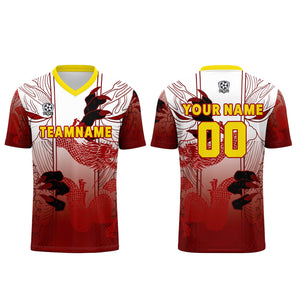 Conjunto personalizado de camiseta de uniforme rojo y amarillo para niños y adultos