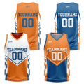 Traje de baloncesto reversible naranja y azul personalizado para adultos y niños