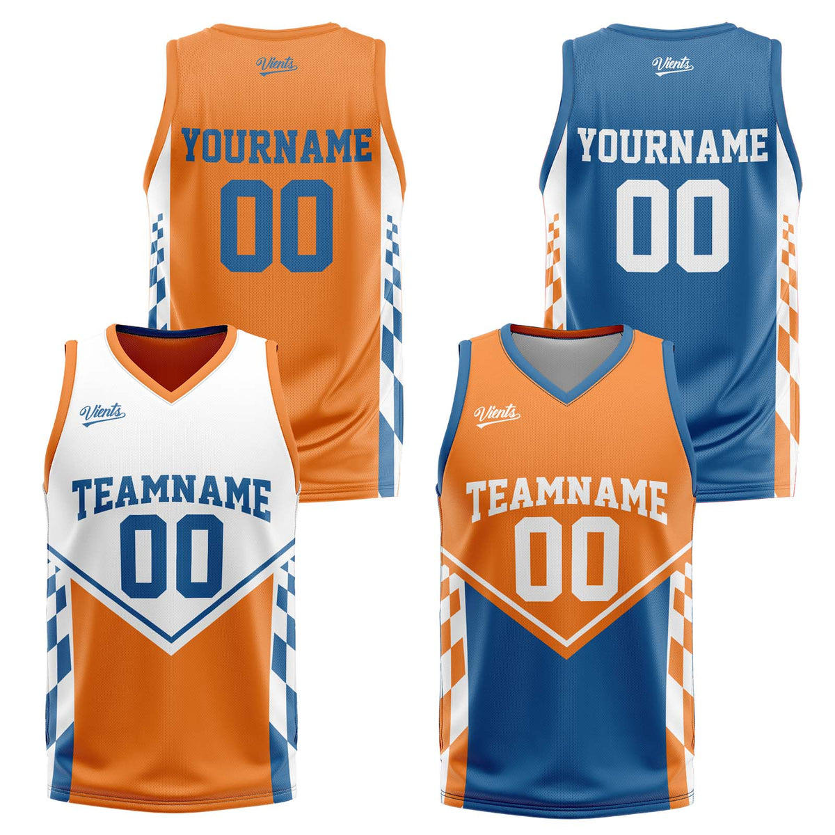 Traje de baloncesto reversible naranja y azul personalizado para adultos y niños