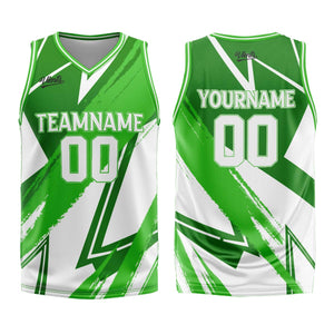 Uniforme de baloncesto personalizado verde y blanco con tu logotipo-nombre y número impresos