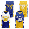 Traje de baloncesto reversible azul y amarillo personalizado para adultos y niños