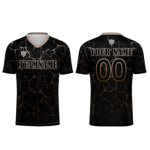 Conjunto personalizado de camiseta de fútbol negra y marrón claro para niños y adultos