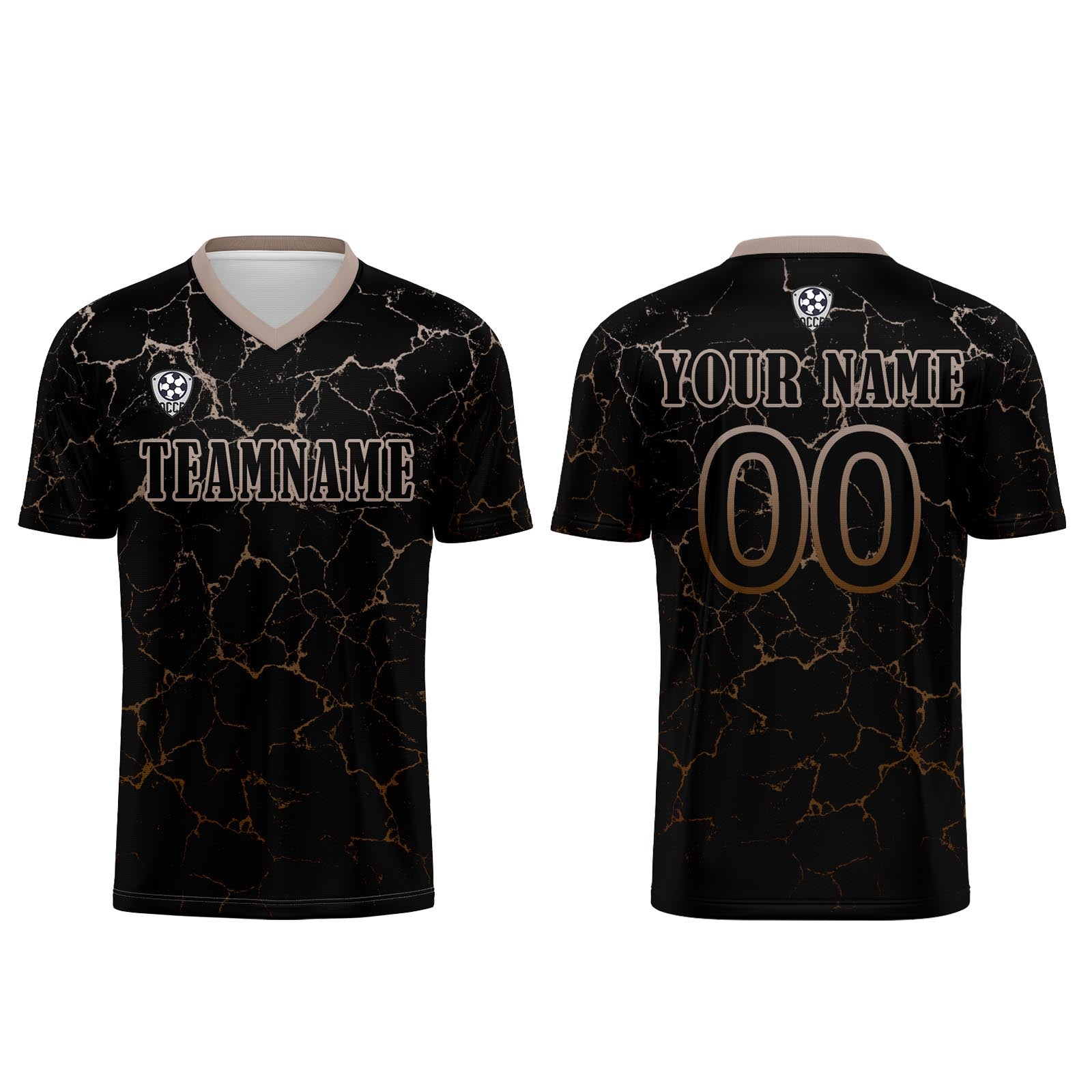 Conjunto personalizado de camiseta de fútbol negra y marrón claro para niños y adultos