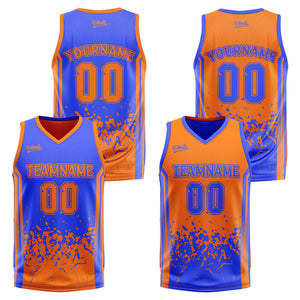 Traje de baloncesto reversible azul y naranja personalizado para adultos y niños