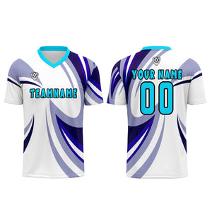 Conjunto personalizado de camiseta de uniforme blanca y morada para niños y adultos