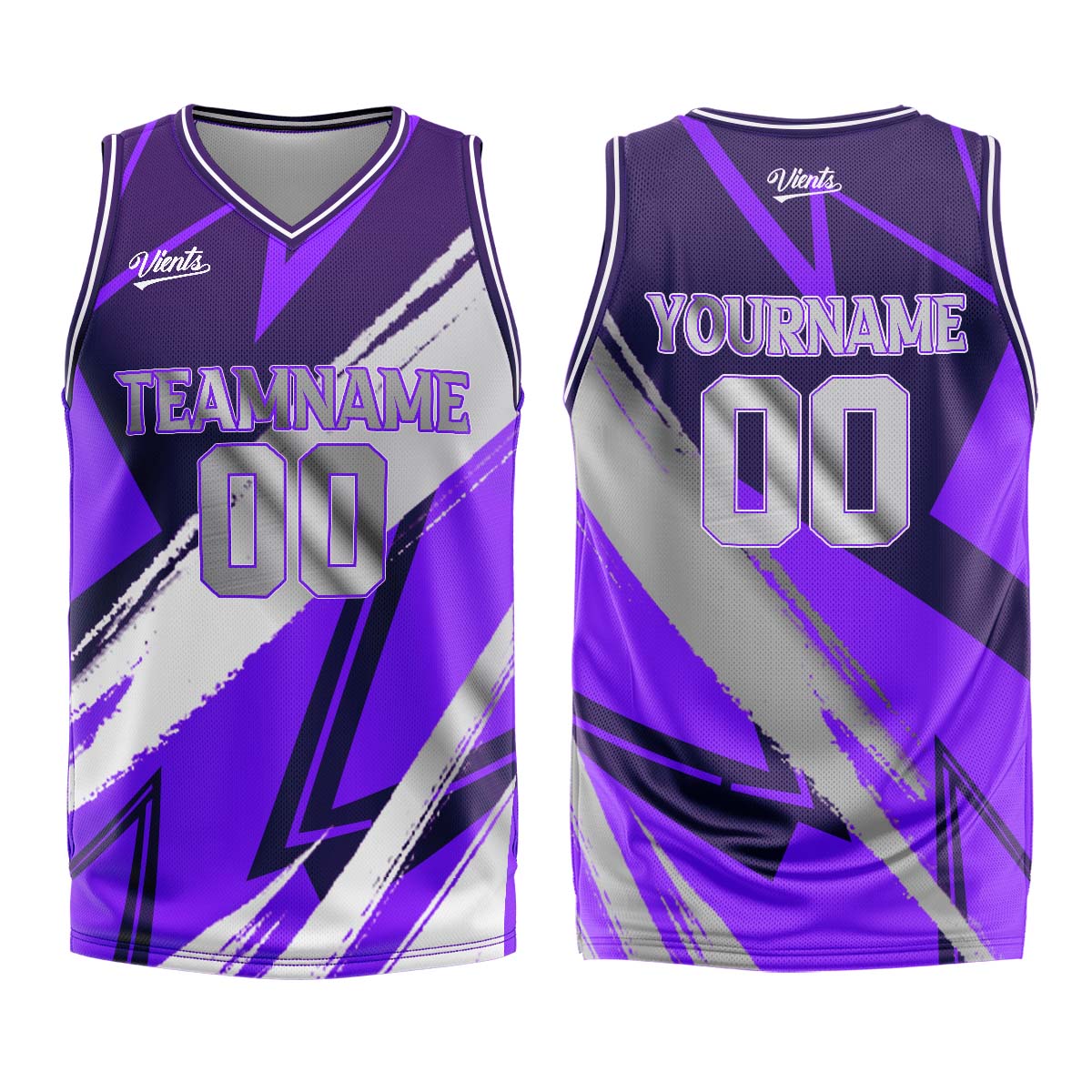 Uniforme de baloncesto personalizado en color gris púrpura con tu logotipo-nombre y número impresos