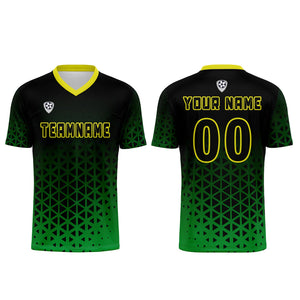 Conjunto personalizado de camiseta de uniforme verde y amarillo para niños y adultos