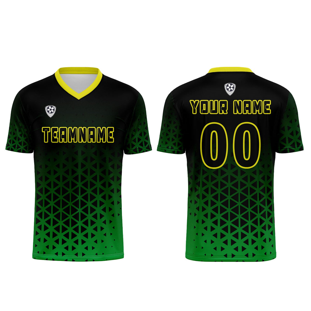 Conjunto personalizado de camiseta de uniforme verde y amarillo para niños y adultos