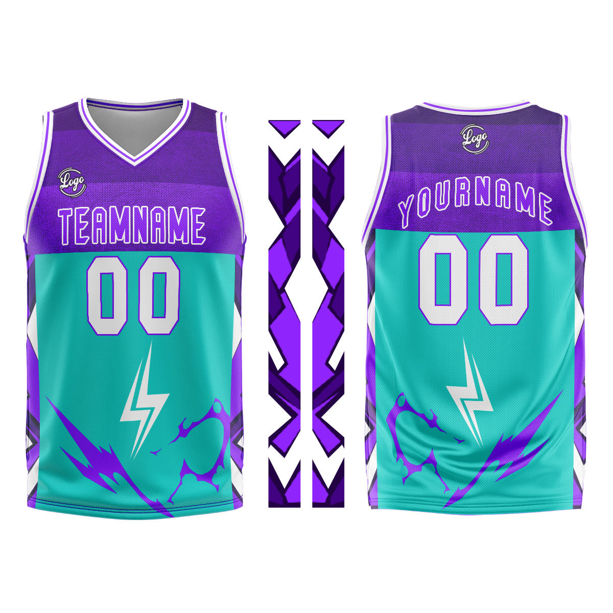 Uniforme de baloncesto personalizado color púrpura cian con tu logotipo-nombre y número impresos