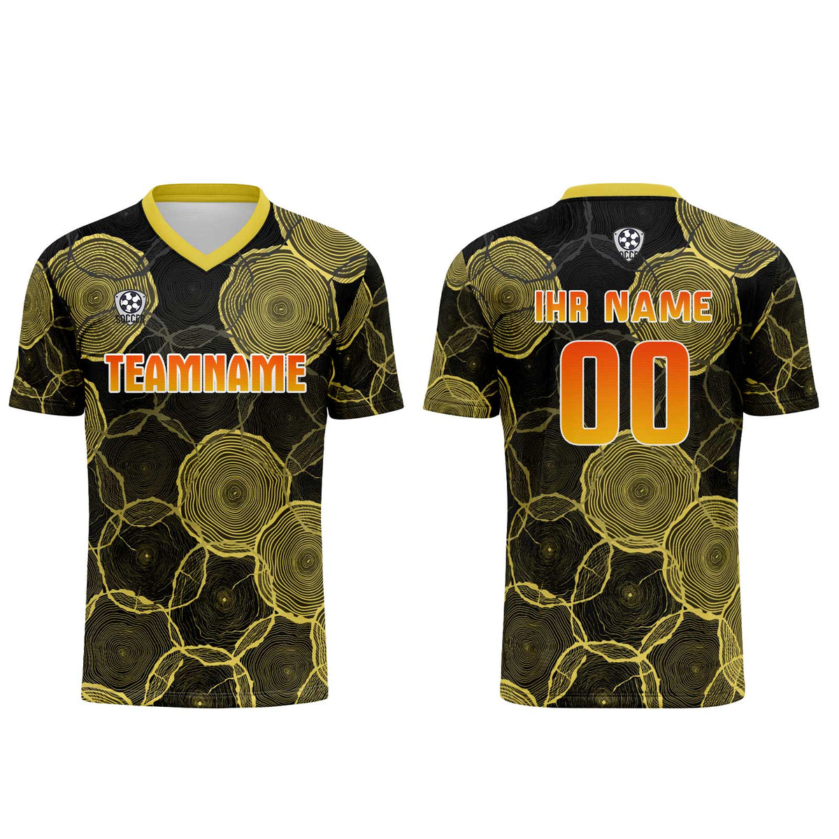 Conjunto personalizado de camiseta de uniforme negra y amarilla para niños y adultos