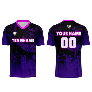 Conjunto personalizado de camiseta de uniforme negra y morada para niños y adultos