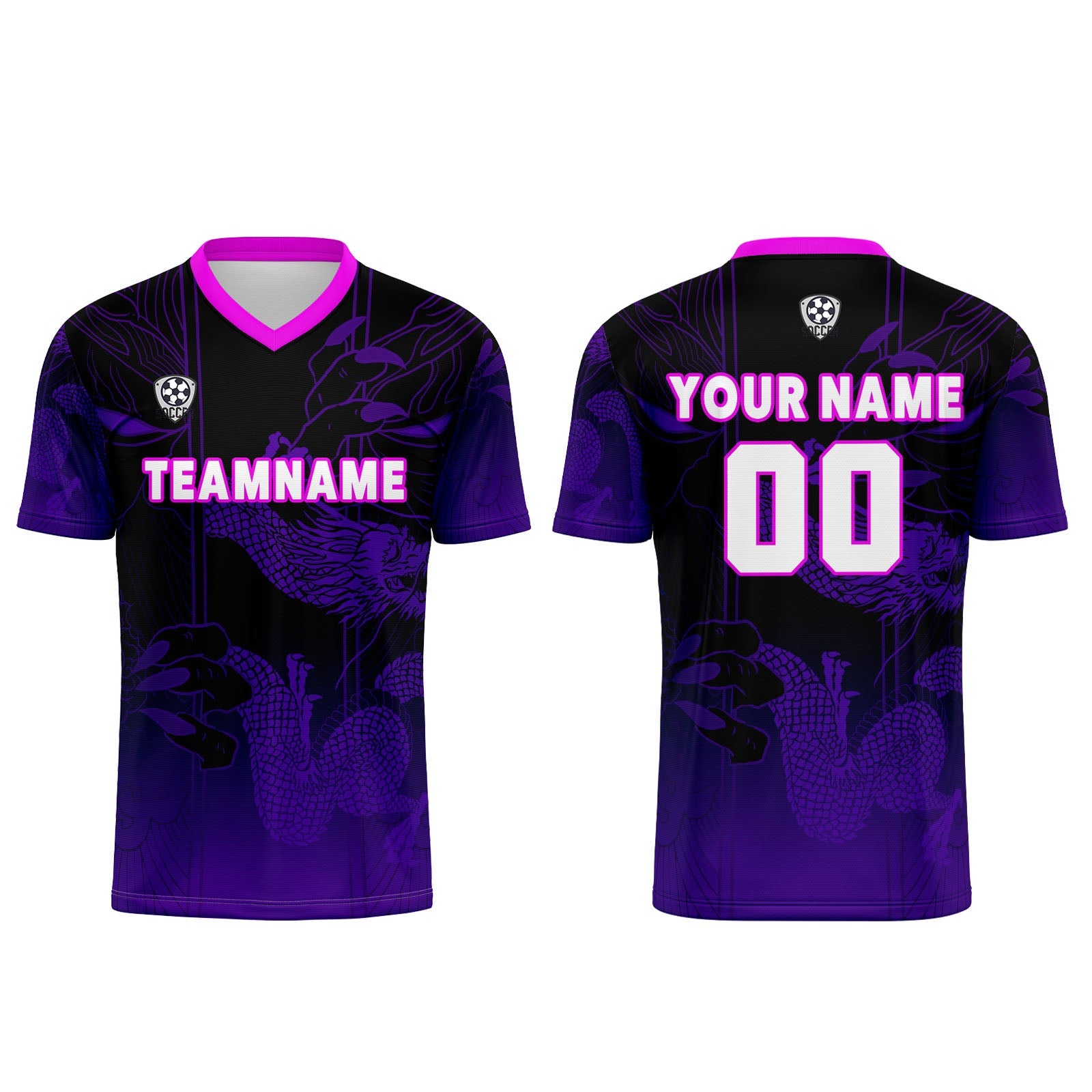 Conjunto personalizado de camiseta de uniforme negra y morada para niños y adultos