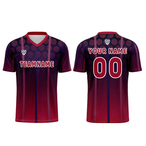 Conjunto personalizado de camiseta de uniforme rojo y morado para niños y adultos