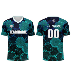 Conjunto personalizado de camiseta de uniforme negra y cian para niños y adultos