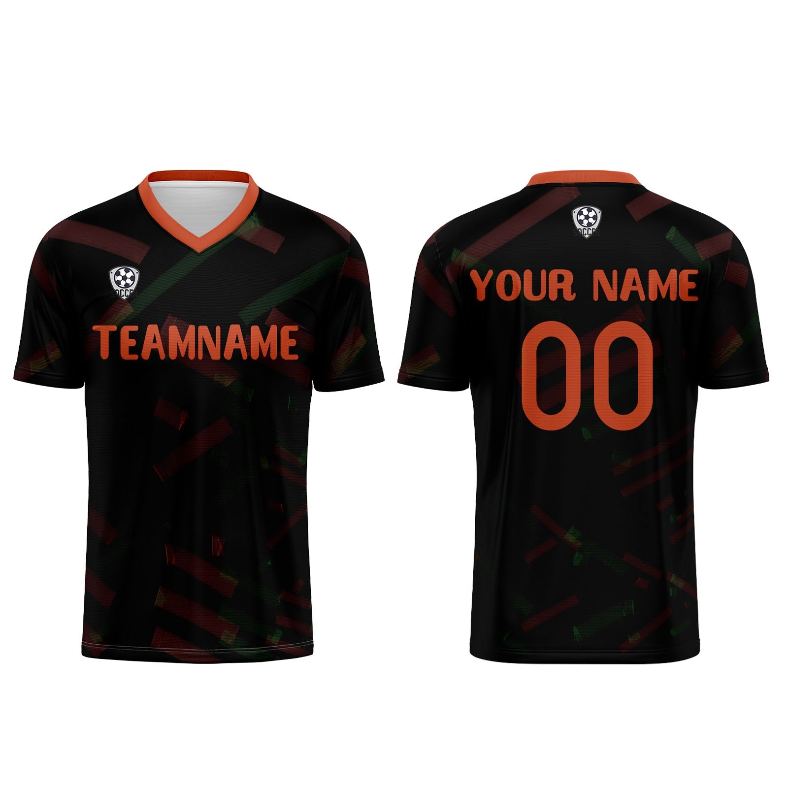 Conjunto personalizado de camiseta de fútbol negra & naranja y roja para niños y adultos