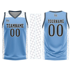 Uniforme de baloncesto personalizado azul claro y negro con tu logotipo-nombre y número impresos