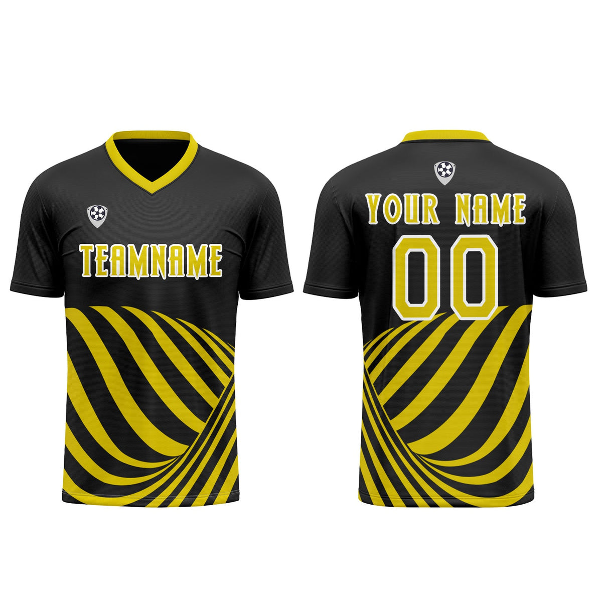 Conjunto personalizado de camiseta de uniforme negra y amarilla para niños y adultos