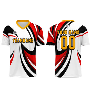 Conjunto personalizado de camiseta de uniforme blanca y roja para niños y adultos