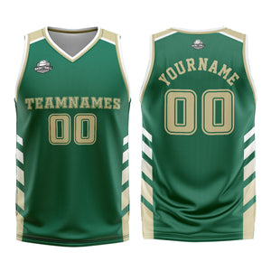 Uniforme de baloncesto personalizado verde y amarillo con tu logotipo-nombre y número impresos