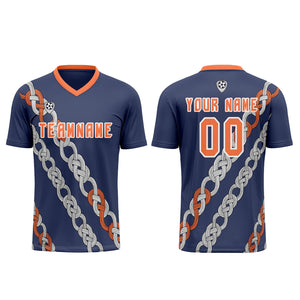 Conjunto personalizado de camiseta de uniforme azul y naranja para niños y adultos