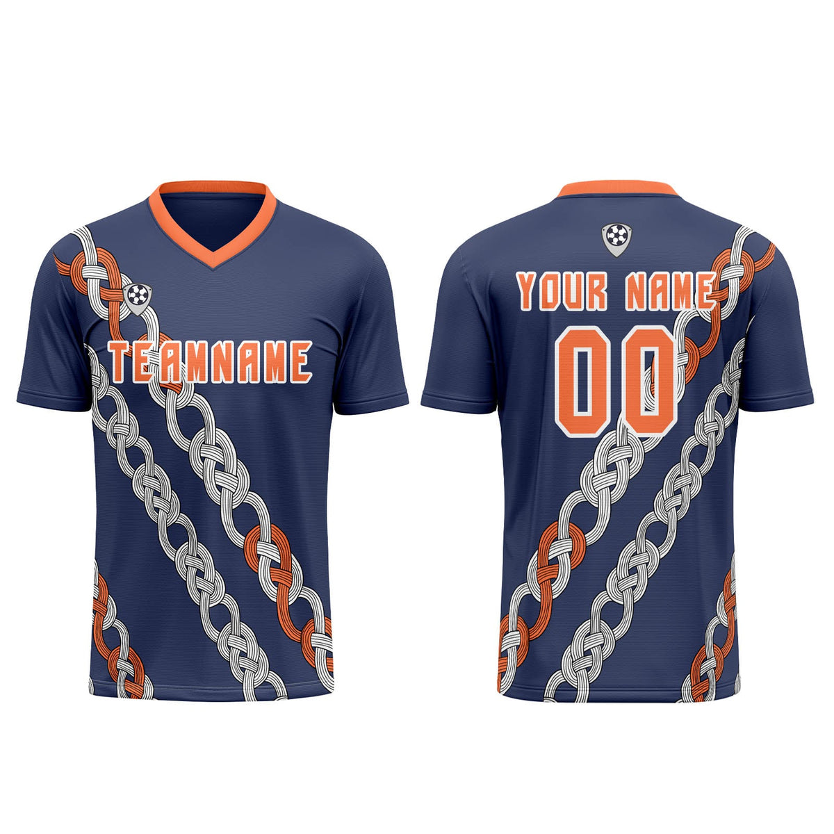 Conjunto personalizado de camiseta de uniforme azul y naranja para niños y adultos