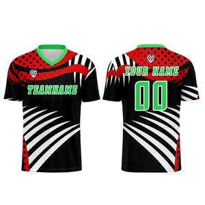Conjunto personalizado de camiseta de uniforme rojo y verde para niños y adultos