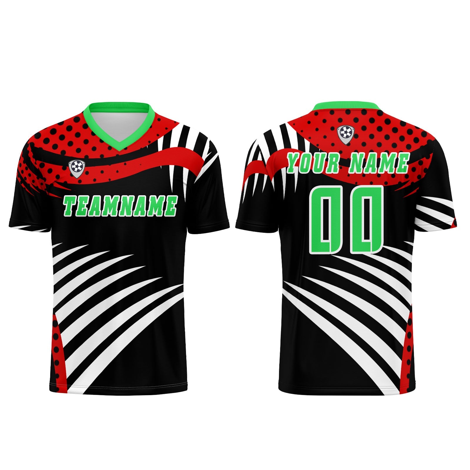 Conjunto personalizado de camiseta de uniforme rojo y verde para niños y adultos