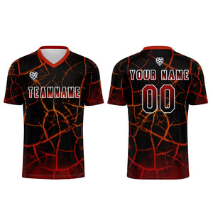 Conjunto personalizado de camiseta de fútbol negra y roja para niños y adultos