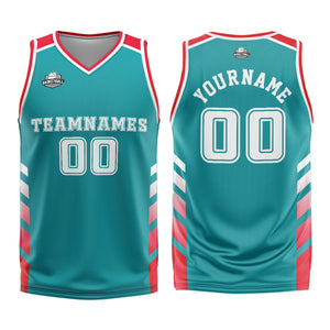 Uniforme de baloncesto personalizado de color rojo cian con tu logotipo-nombre y número impresos