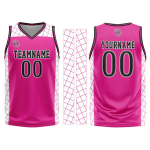 Uniforme de baloncesto rosa y negro personalizado con tu logotipo-nombre y número impresos