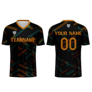 Conjunto personalizado de camiseta de fútbol negra y naranja para niños y adultos