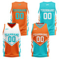 Traje de baloncesto reversible naranja y cian personalizado para adultos y niños